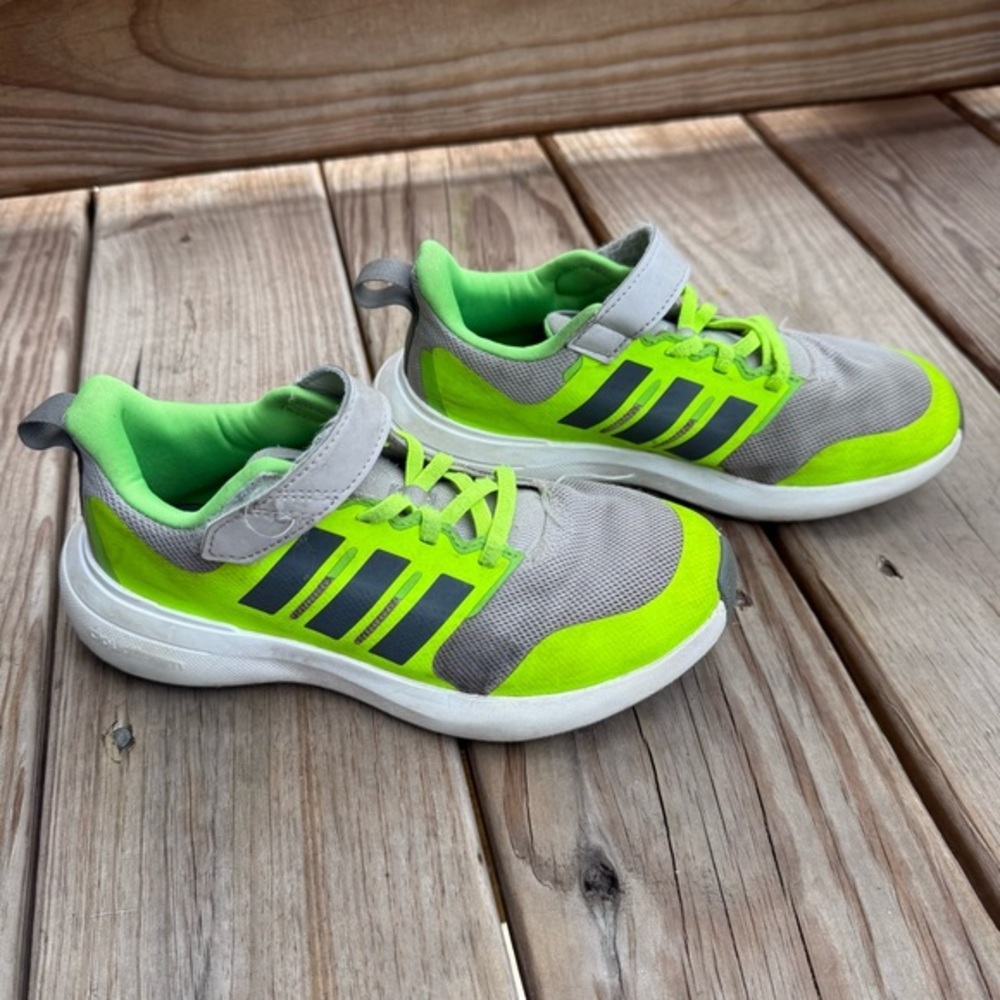Adidas Kids' Lime Green and Gray Sneakers Sz2